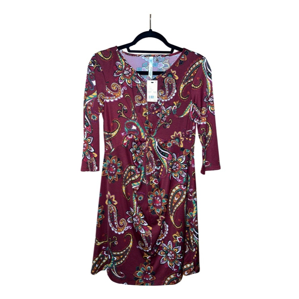 NWT Burgundy Front Zip/Twist Dress - Size SP
